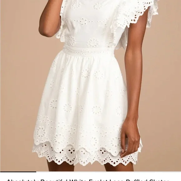 Lulu's White Eyelet Lace Ruffle Mini Dress - Picture 5 of 8